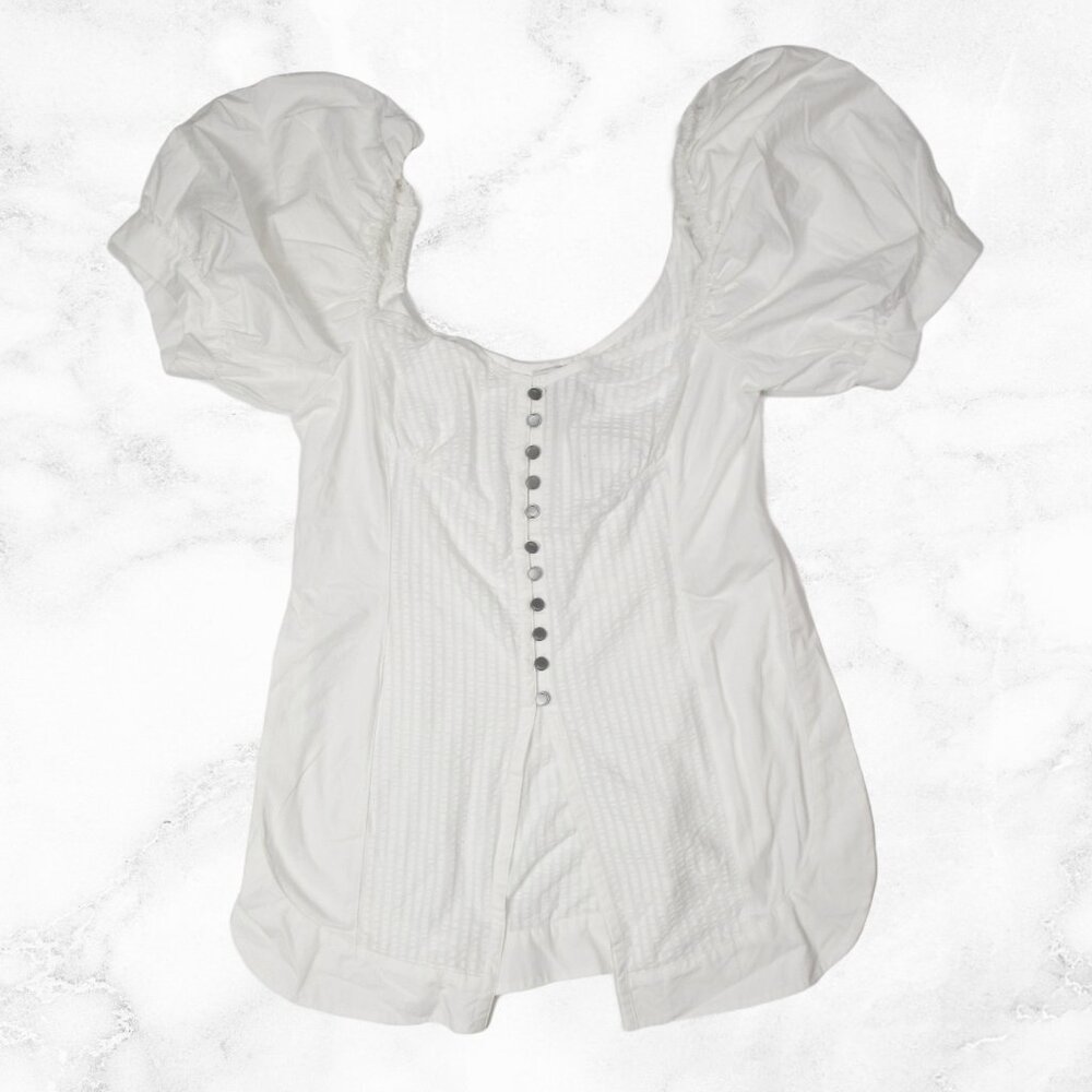 Anthropologie Maeve Puff-Sleeve Sweetheart Top White M - Picture 4 of 8
